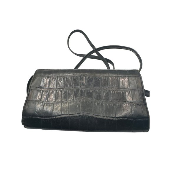 VTG Brighton Convertible Crossbody Clutch Purse Wallet Trifold Black Embossed - Picture 6 of 7